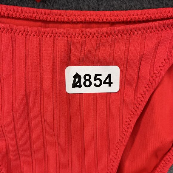 Pacsun Swim Bikini Womens Top Large Bottom Small Red Ribbed Two Piece Tie Side - Picture 11 of 11